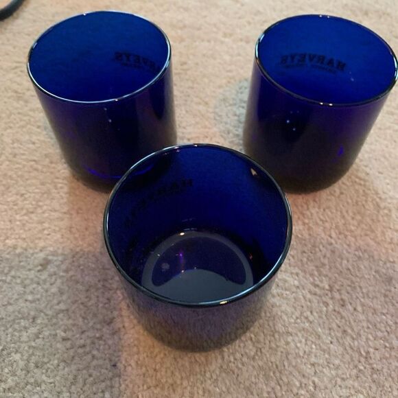 3 Harvey’s Bristol Creme Blue Glass Tumblers - Picture 6 of 8